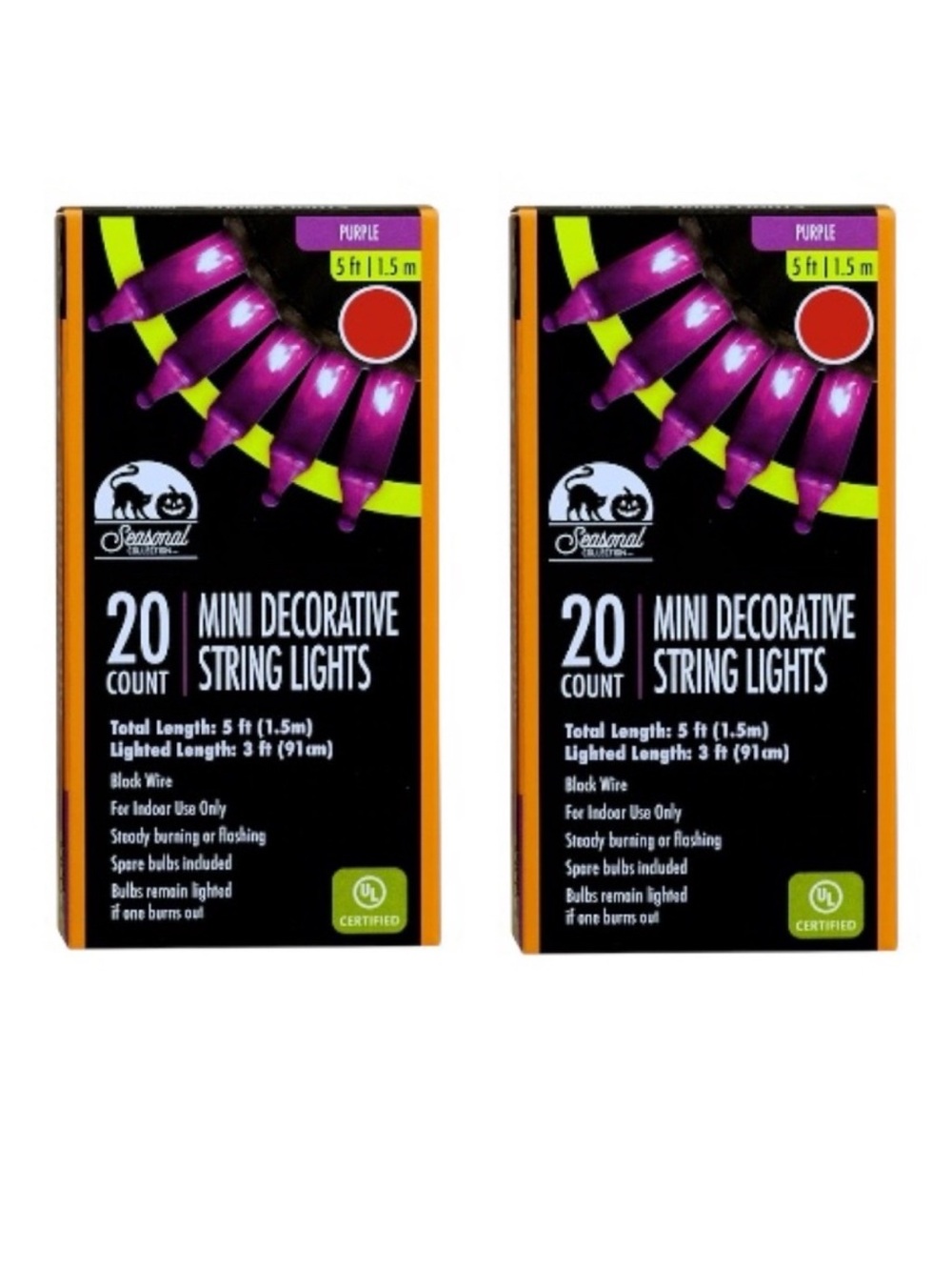 2 Pack Halloween 20 CT Purple 5 Ft String Light Set NWT